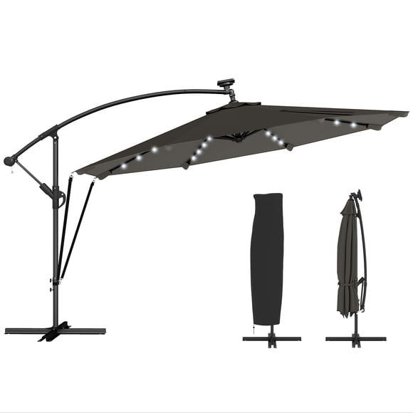 Outsunny 11.3ft Offset Cantilever Patio Umbrella w/ Light, Cover, Dark Grey