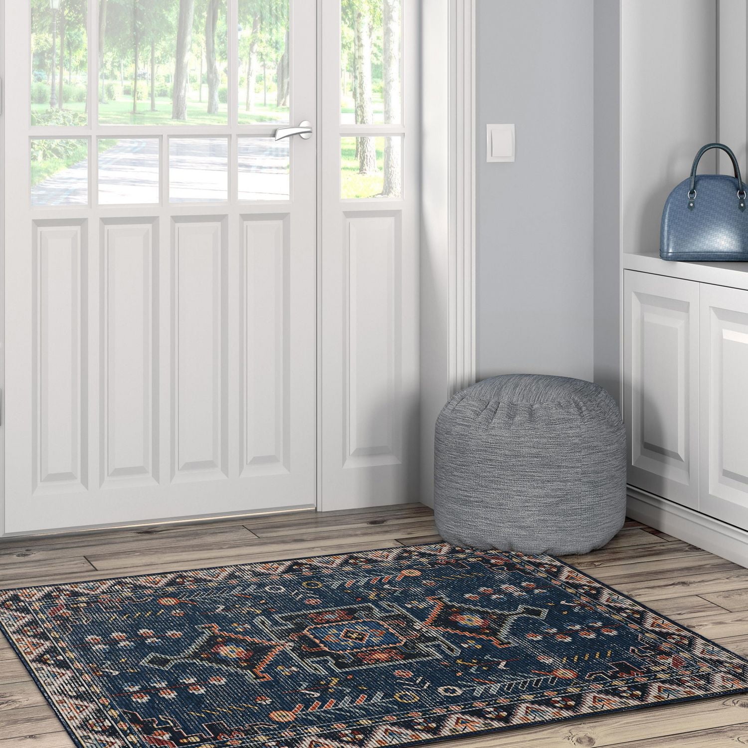 Larson 3' x 5' Washable Accent Rug, Teal and Ivory