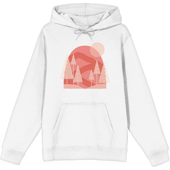 Adventure Society Mountain & Pine Trees White Adult Long Sleeve Hoodie-XL