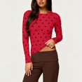 thumbnail image 6 of IMENGL Long Sleeve Shirts for Women Casual Dots Cute Crop ns T-Shirt Soft Women's Basic Tee Long Sleeve Tops,Red, 6 of 8