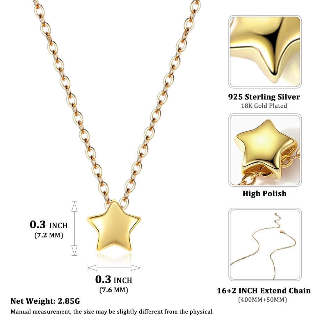 ChicSilver Star Necklace 14K Gold Plated Tiny Star Pendant Necklace Gifts for Women Valentines Mothers Day Birthday Anniversary