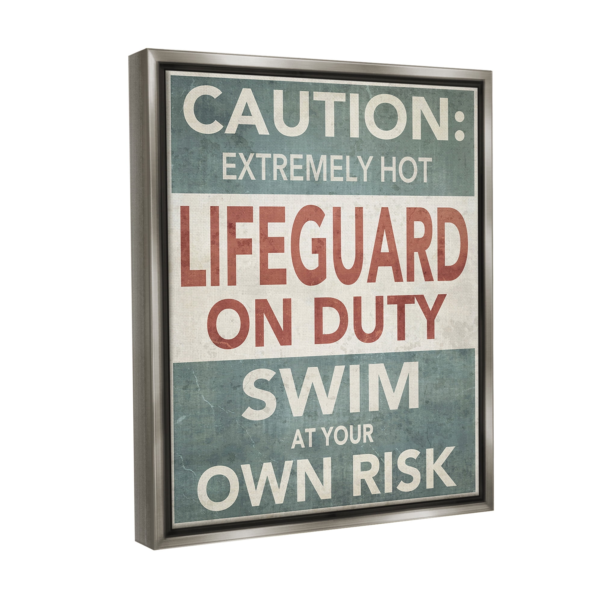 Stupell Industries Funny Swim at Own Risk Typography Painting Gray Floater Framed Canvas Art Print Wall Art, 25 x 31