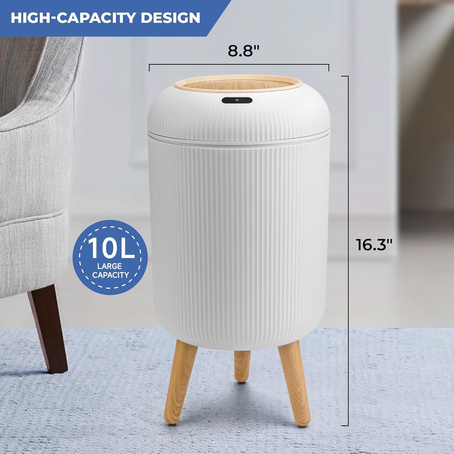 2 Pack Automatic Motion Sensor Bathroom Trash Can with Lid, 3 Gallon / 11 L Touchless Trash Bin, Smart Plastic Garbage Can, Intelligent Trash Can for Bedroom, Bathroom, Kitchen, Office, White