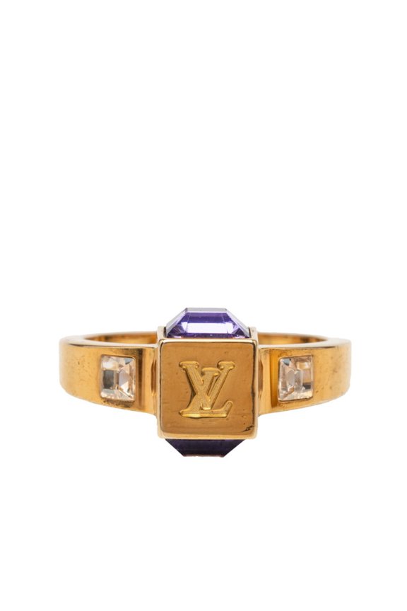 Pre-Owned Louis Vuitton Bague Gamble Ring, Size L, M65098, Gold Purple Plated, Swarovski...