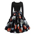 thumbnail image 2 of Mujeres Vintage Elegante Halloween Costura Calabaza Lindo Bowknot Fiesta Swing Vestido Likrtyny Mujer, 2 of 9