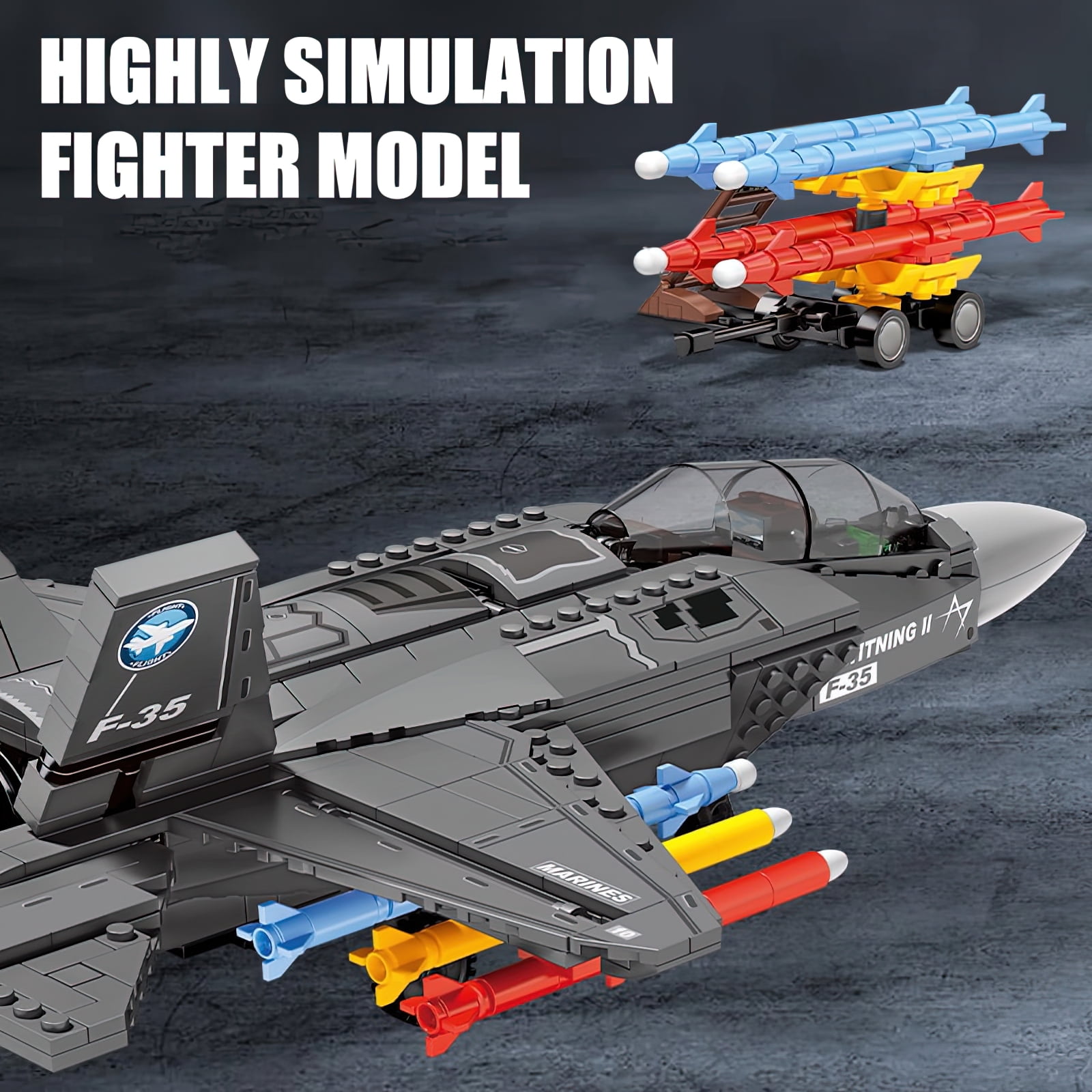 HI-Reeke Aircraft Model Building Block Set F-35 Lightning II Military Fighter Jet Building Kit Gray