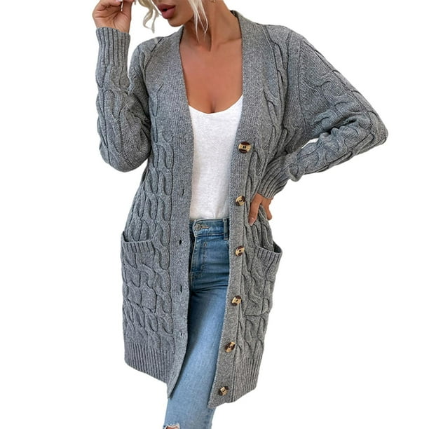 Cardigans para mujer cardigan ligero de manga larga delantera abierta para proteger de punto calido a para proteger tipo sueter Gris oscuro L Salvador Chaqueta de punto Walmart en linea