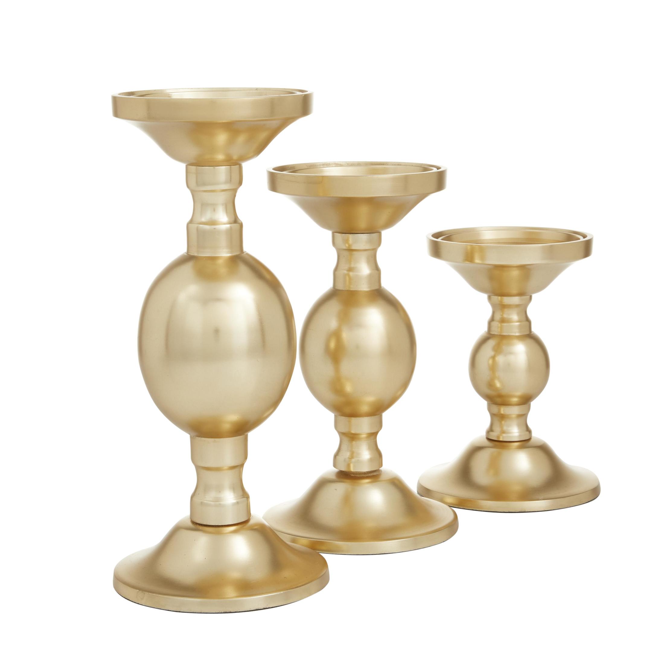 DecMode 3 Candle Gold Aluminum Metal Pillar Candle Holder, Set of 3