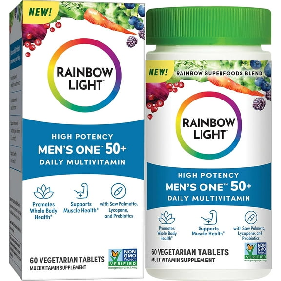 Multivitamin for Men 50  with Vitamin C, D & Zinc | 60 Vegetarian Tablets | by Rainbow Light