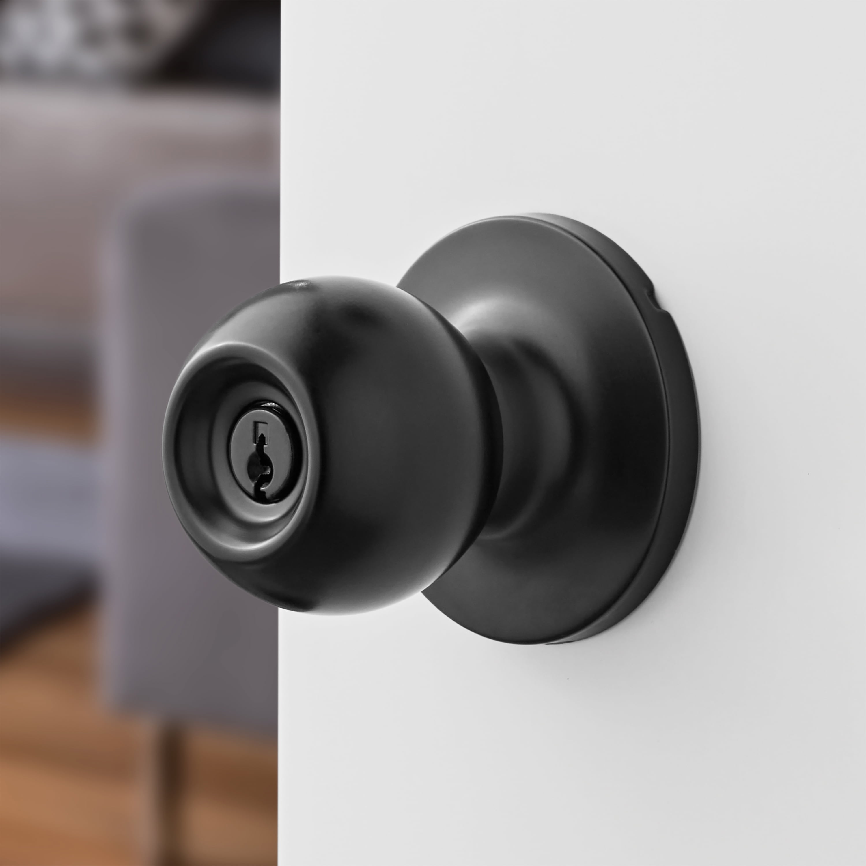 (4 pack) Hyper Tough Keyed Entry Ball Locking Doorknob Matte Black Finish
