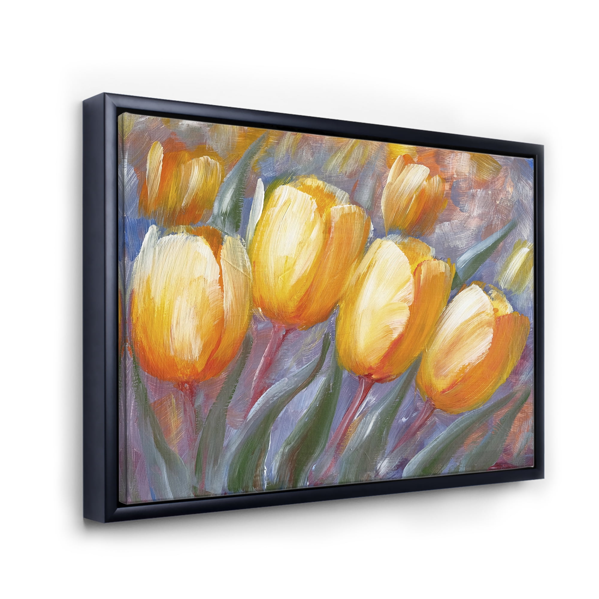 Designart 'Abstract Yellow Blooming Tulips' Traditional Framed Canvas Wall Art Print