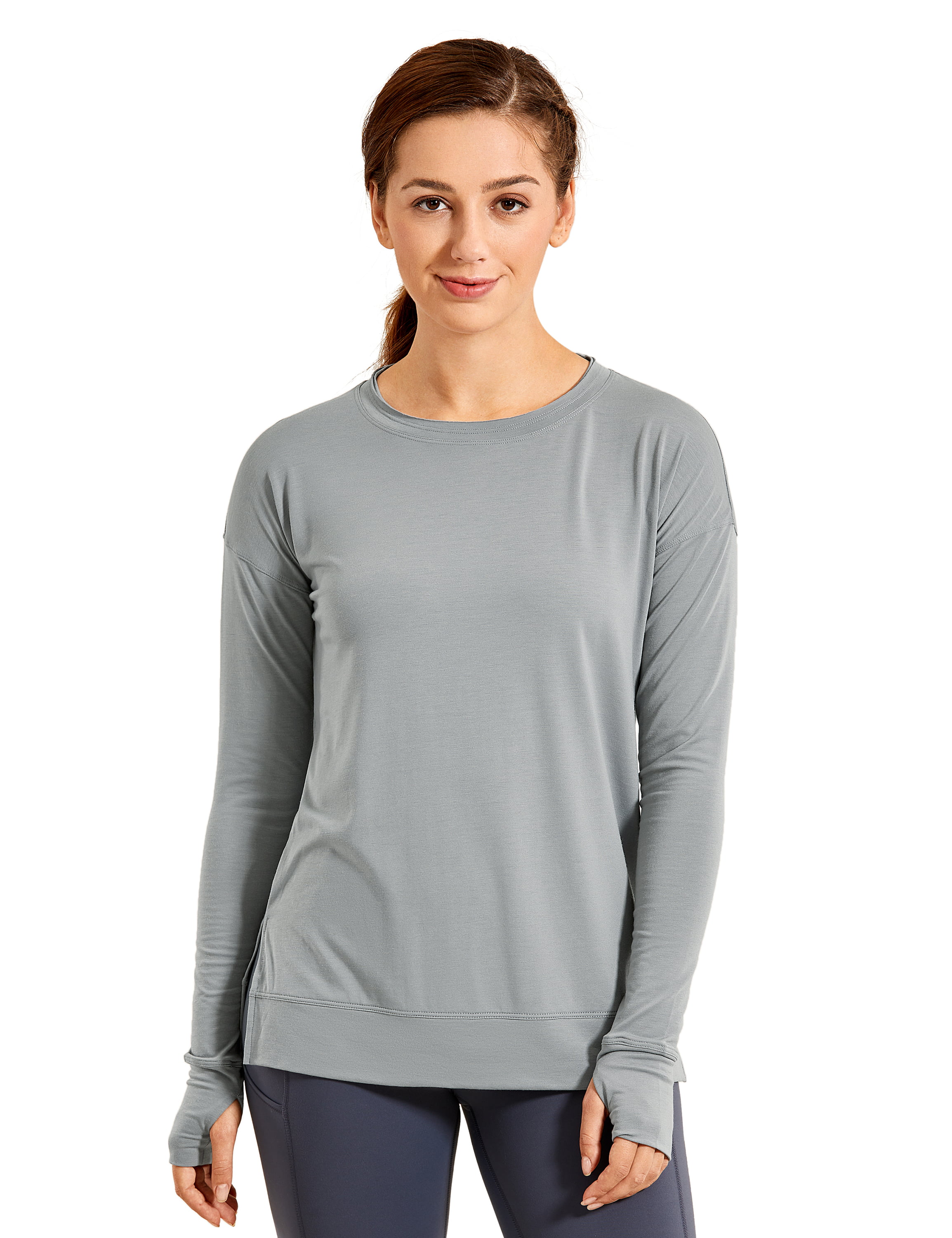 CRZ YOGA Womens Long Sleeve Workout Shirts Athleisure Loose Fit Yoga Tops with Thumbholes