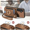 thumbnail image 4 of Phone Case for Samsung Galaxy S23 FE 5G Wallet Cover with Tempered Glass Screen Protector and Wrist Strap Lanyard RFID Credit Card Holder Ring Stand Cell Accessories S 23 EF S23FE 23S Women Men Brown, 4 of 12