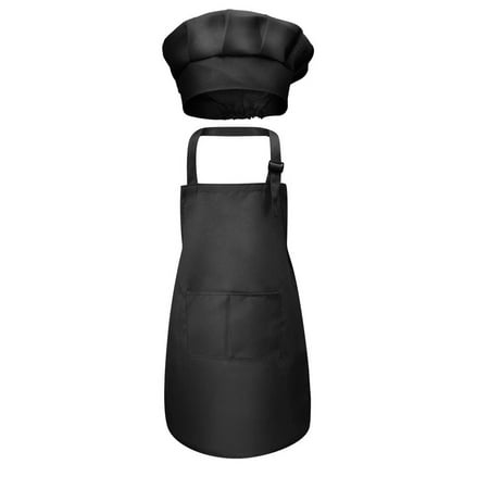 

Bebiullo Children Front Pocket Bib Apron Kid Boys Girls Kitchen Craft Painting Cooking Drink food Baby Pinaforem Black/White/Orange Black Black 7-13 T