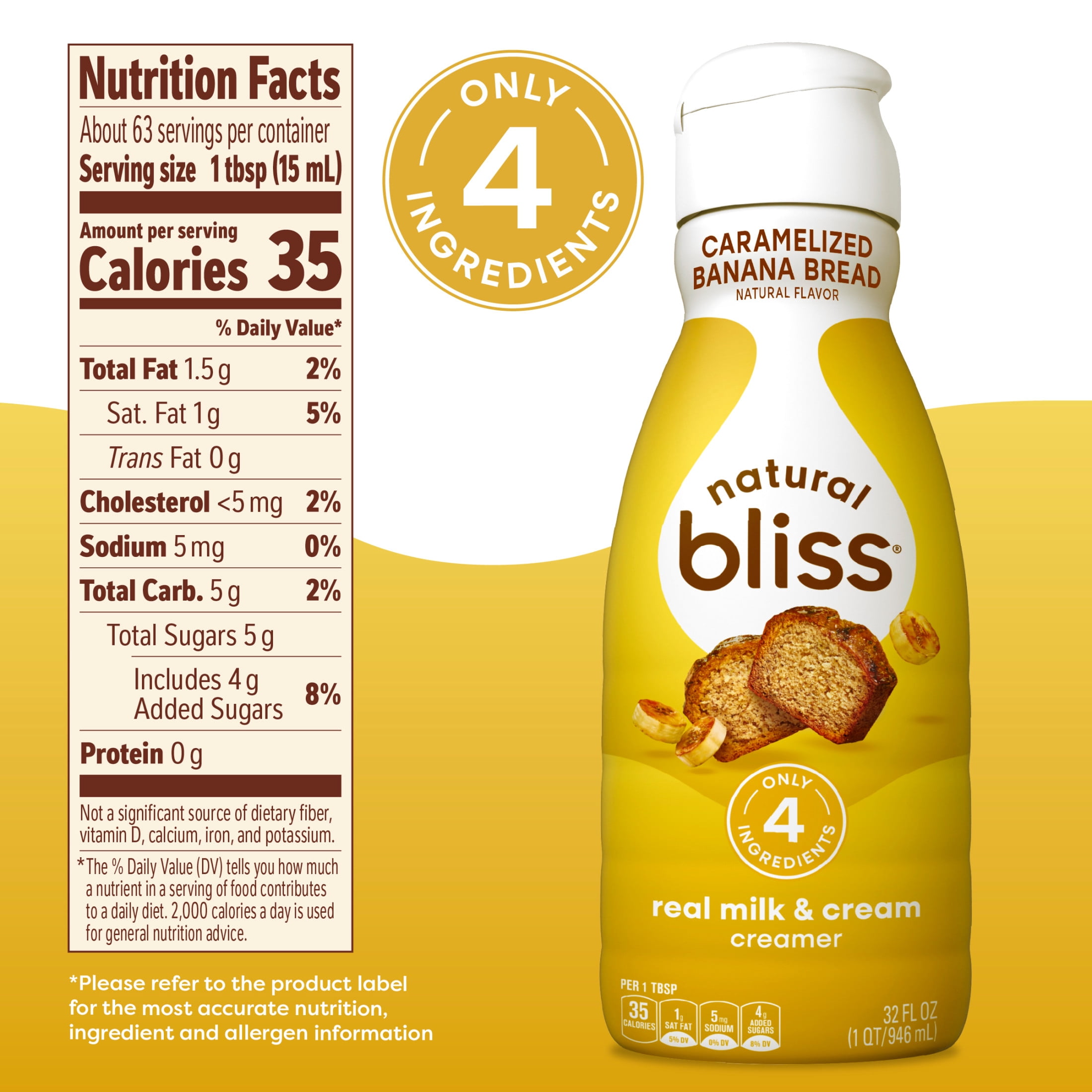 natural bliss Caramelized Banana Bread Flavored Creamer, Gluten Free Creamer for Hot & Iced Coffee 32 fl oz