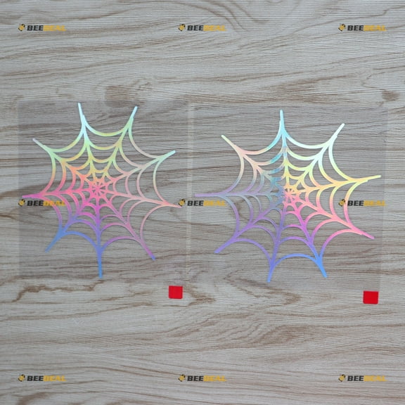 2 Pack Holographic Iridescent Color, 5 Inches - Spider Web Cobweb Decal Vinyl Sticker - for Car Boat Laptop No Background Die-Cut