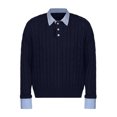thumbnail image 4 of DHFJKG Mens Knit Jacquard Sweater 2 In 1 Turndown Collar Long Sleeve Loose Fit Textured-Knit Pullover Fall Winter Casual Jumper Tops, 4 of 4