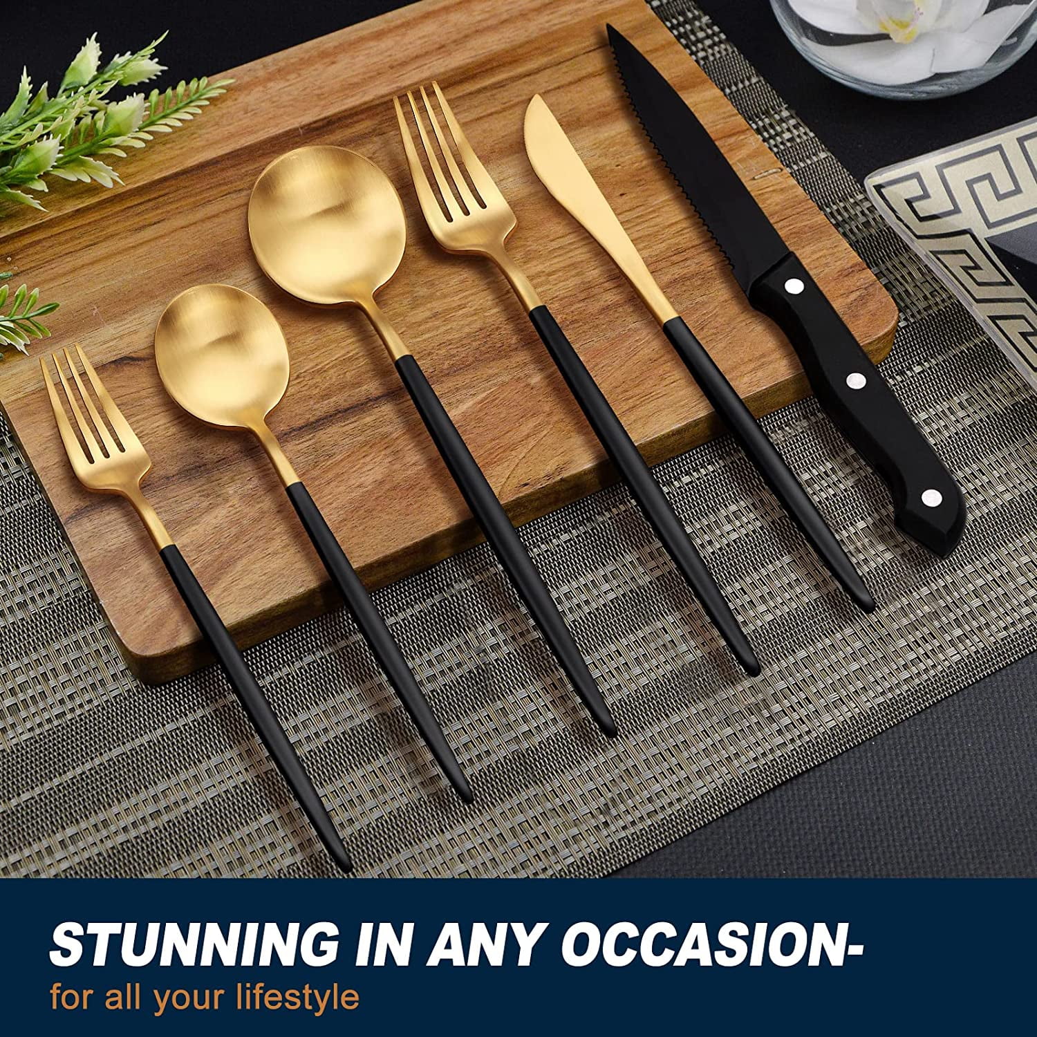 Homikit 48-Piece Matte Black Silverware Set with Steak Knives, Stainless  Steel Flatware Cutlery Set for 8, Satin Finish Eating Utensils Tableware  Include Knives Forks Spoons for Home, Dishwasher Safe