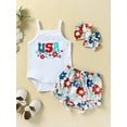 thumbnail image 2 of Bagilaanoe 4th of July Clothes for Newborn Baby Girls Sleeveless Romper Tops + Floral Shorts + Headband 3M 6M 12M 18M 24M Infant Independence Day Outfits 3pcs Short Pants Set, 2 of 9