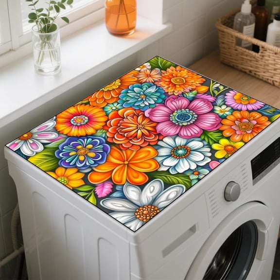 Boho-Flower Washer Dryer Dust Cover 23.6×19.7inch Mandala Washing Machine Top Protector Pads Non Slip Washing Machine Top Covers