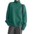 thumbnail image 3 of Womens Mock Neck Sweaters Oversized Chunky Long Sleeve Knit High Low Hem Pullover Top Fall Winter Fashion Green L, 3 of 9