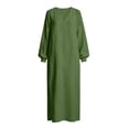 thumbnail image 7 of Guieoi Shift Dresses for Women 2026 Fall Long-Sleeve V-neck Cotton-Linen Split-Hem Dress Green XXL, 7 of 7