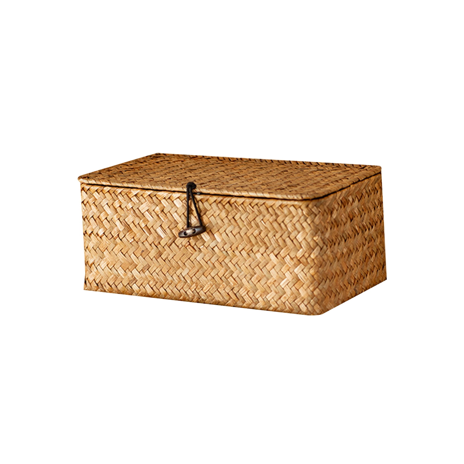 Dolked Natural Seagrass Storage Baskets， with Lid Handwoven Baskets，Rectangular Household