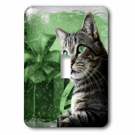 3drose sweet silver tabby cat in green and silver for christmas