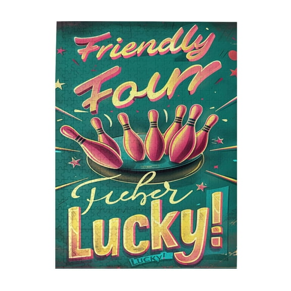 500 PCS Friendly Four Lucky Slogan Bowling Pins 500 Piece Puzzle For Adults,Vibrant Design,Stress Relieving Pleasure,Modern Art Wooden Puzzles,Great For Relaxation And Display For Puzzle Lovers