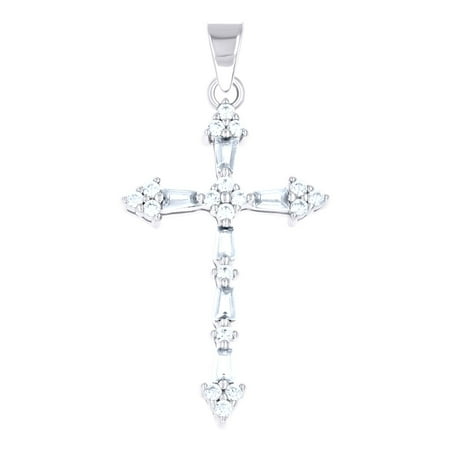 925 Sterling Silver Womens Green White Baguette Round Cubic-Zirconia Cross Religious Pendant