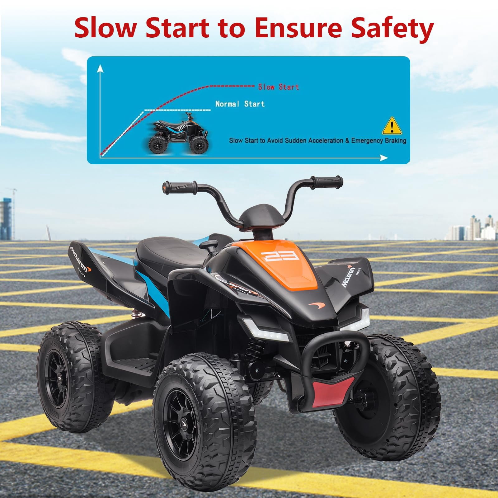 24V Battery Powered, 4-Wheeler Quad Car Toy ATV for 3-8yrs, Electric Off-Road Car with 2 Speeds, LED Lights, Bluetooth, MP3