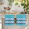 thumbnail image 3 of Dish Towels, Moroccan Ombre Teal Blue Absorbent Kitchen Towels 2 PCS, Abstract Wave Lines Microfiber Hand Towels Dish Cloths Tea Towels for Home&nbsp;Bathroom Cleaning Drying,18X28-Inch,, 3 of 9