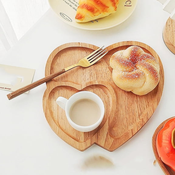 Rirozkan Charcuterie Board, Heart Shape Wooden Serving Tray, Valentines Day Wooden Platter Double-Heart Snack Dish Plate for Wedding Mother's Day Housewarming Present, Brown