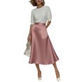 thumbnail image 5 of Women's Midi Skirts Silky Satin Flowy High Waist A Line Skirts Elegant Formal Work Business Flared Skirts, XL, 5 of 5