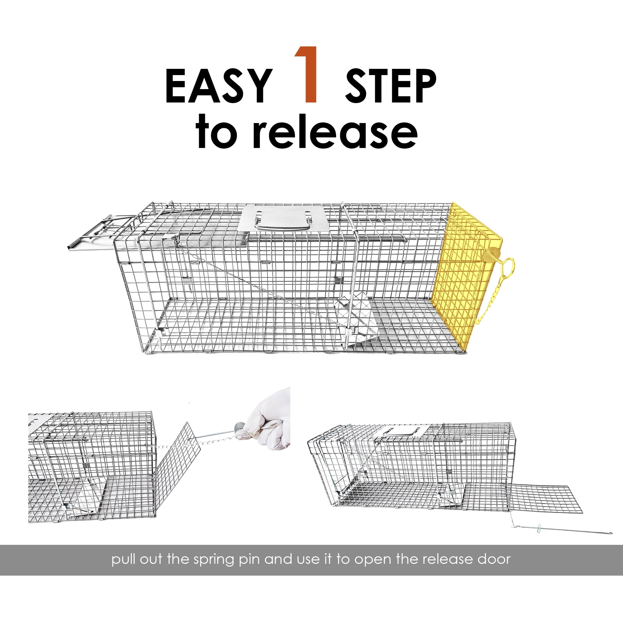 Collapsible Animal Trap Cage 32"x12"x10" Humane Catch and Release Steel Cage Foldable