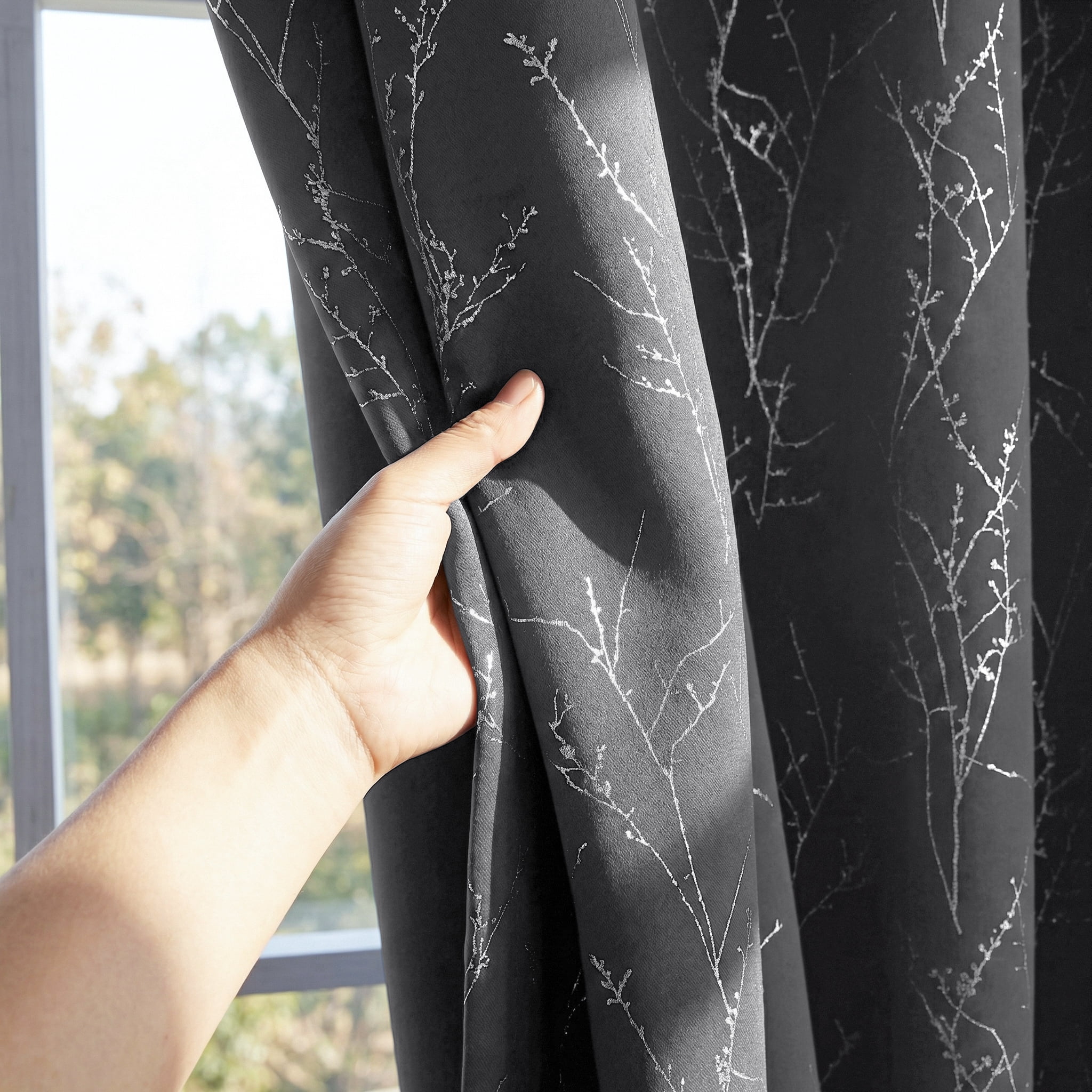ZOPZO Blackout Curtains, Thermal Insulated,, Dark Gray, 52W x 72L Inch, Room Darkening Drapes Tree Branches Pattern for Bedroom Modern Home