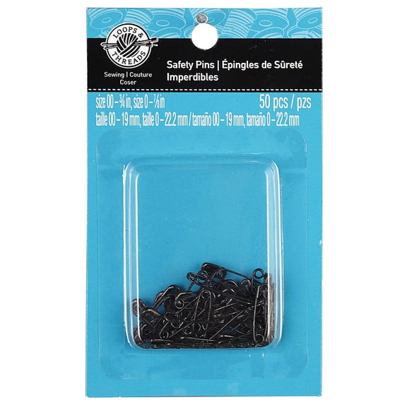 12 Packs: 50 ct. (600 total) Black Safety Pins by Loops & Threadsâ„¢