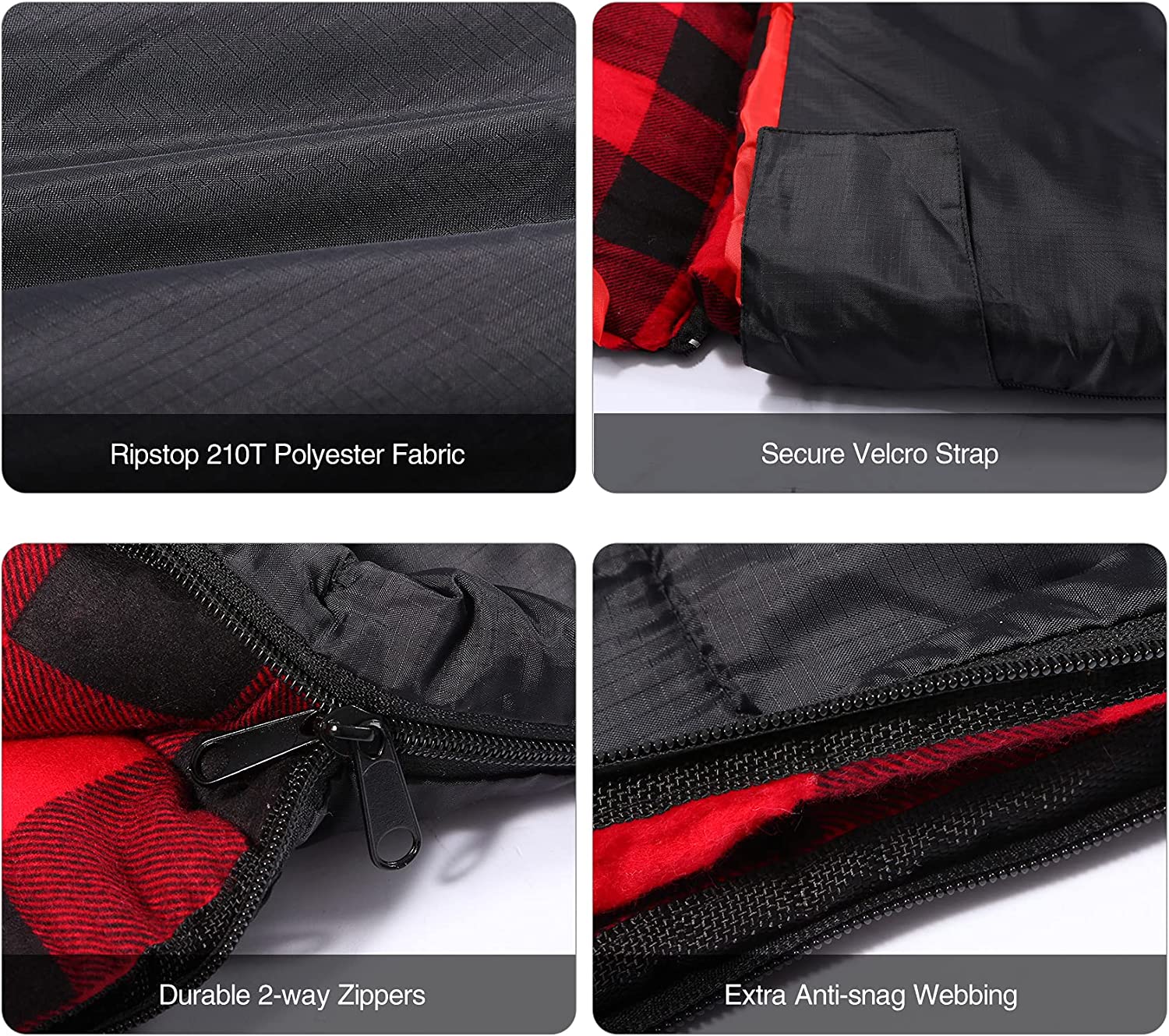REDCAMP Cotton Double Sleeping Bag for Adults, 2 Person Cold Weather Queen Size Flannel Sleeping Bags for Camping, Black/Navy Blue