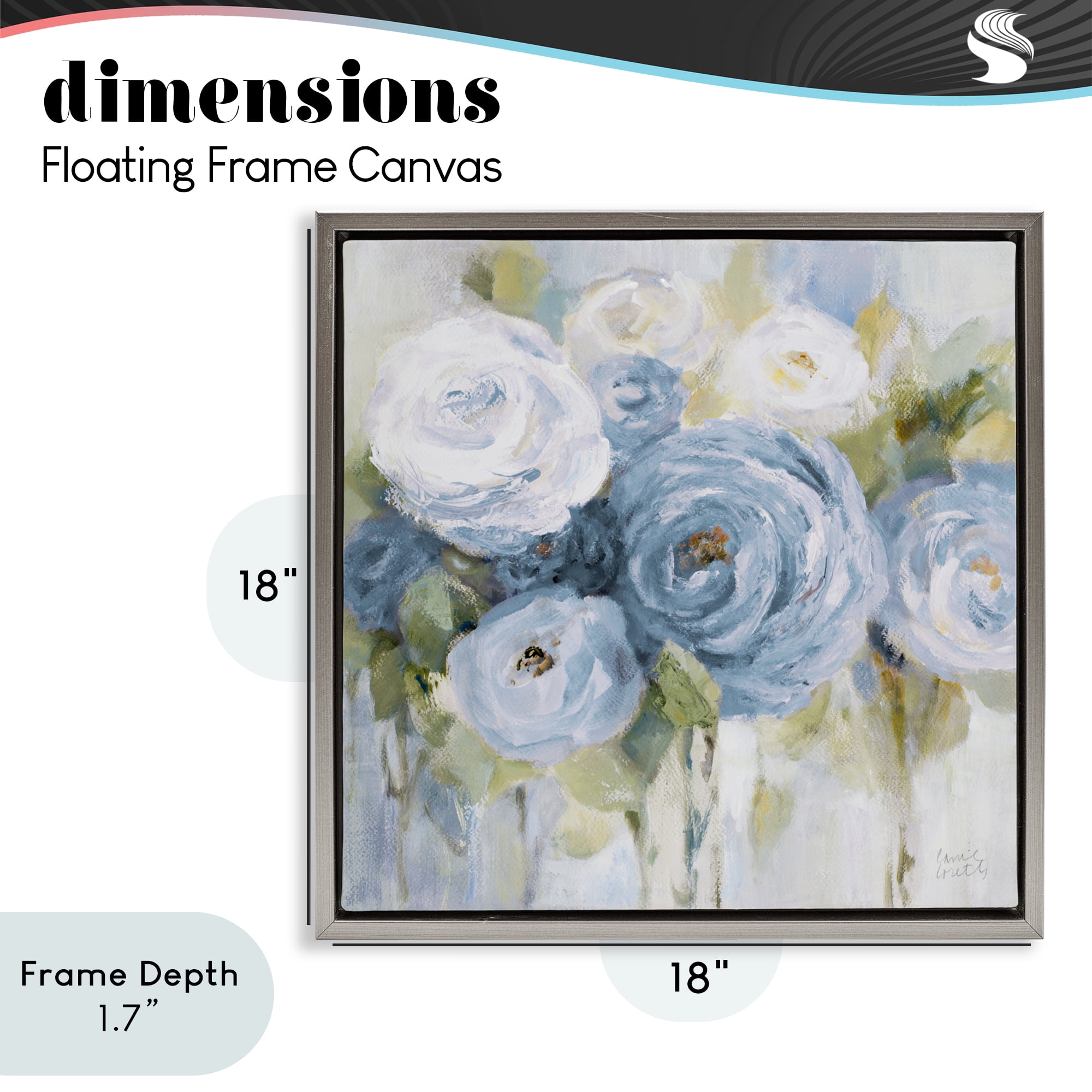 Stupell Industries Softly Blooming In Blues Gray Framed Floater Canvas Wall Art, design by Lanie Loreth