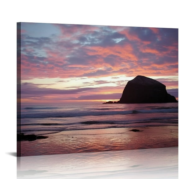 Nawypu Coastal Sunset CANVAS Print Afterglow Glowing Pink Clouds Beach Photography Pastel Sky Oregon Coast Wall Art Nature Photo Ocean Home Decor Ready to Hang