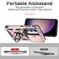 thumbnail image 2 of Heavy Duty Armor Case for Samsung Galaxy S24 Plus with Camera Lens Sliding Cover Ring Holder Bracket, Hard PC + TPU Military Grade Shockproof Metal Magnetic Car Mount Shockproof Case, Rosegold, 2 of 8