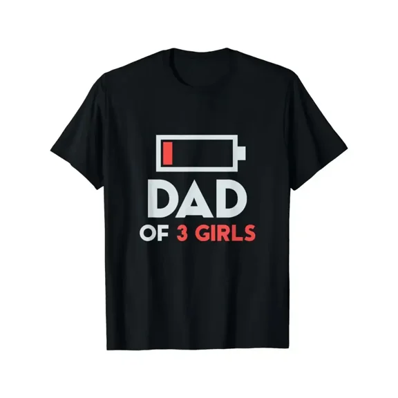 Father's Day Casual Top, Pure Cotton "Dad of 3 Girls" Printed T-Shirt, Gift for Dad from Family
