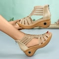 thumbnail image 6 of 2022 Women's Comfy Orthotic Sandals, Peep Toe Cutout Side Zipper Chunky Heeled Sandals, Casual Platform Wedge Sandals, Solid Hollow Mid Heel Casual Vacation Open Toe Summer Beach Sandals, 6 of 7