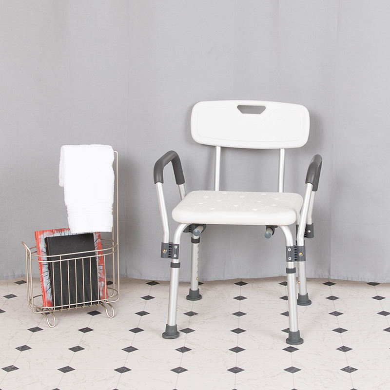 300 Lb. Capacity Adjustable White Bath & Shower Chair with Depth