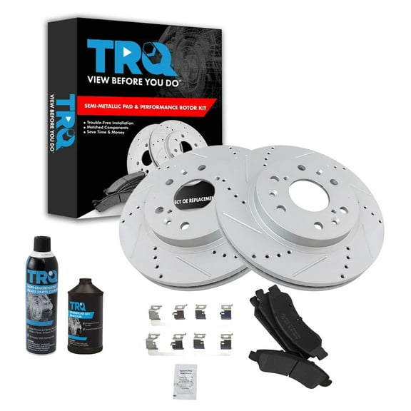 TRQ Front Posi Metallic Brake Pad Performance Drilled Slotted Rotor w/Chemicals BKA17714 Fits select: 2007-2018 CHEVROLET SILVERADO, 2008-2018 GMC SIERRA