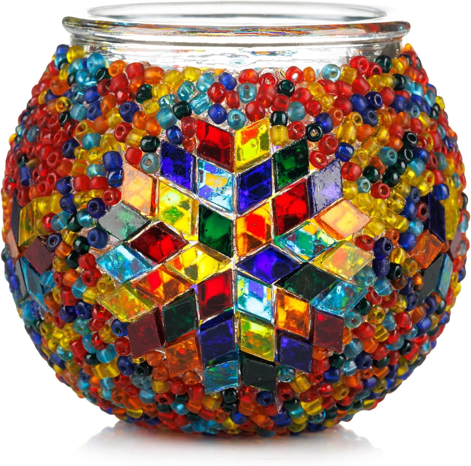 DEMMEX DIY Turkish Mosaic Tealight Candle Holder Kit - No Grout or Plaster - Complete Beginner Mosaic Art & Craft Project for Adults and Teens - 4x4 in. DIY Home Decor & Gift Set (Multicolor)