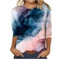 thumbnail image 1 of Blouses à Manches Courtes pour Femmes Mode Rétro Col Rond Imprimé Hauts Amples Blouse Manches Trois-Quarts Hauts Manches Courtes Blouse Manches Courtes pour Femmes, 1 of 4