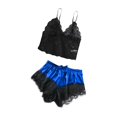 thumbnail image 3 of qolati Pajamas Sets for Women Floral Spaghetti Strap Lace Bralette with Satin Shorts Set Holiday Homewear Two Piece Floral Lace Sleepwear, 3 of 3