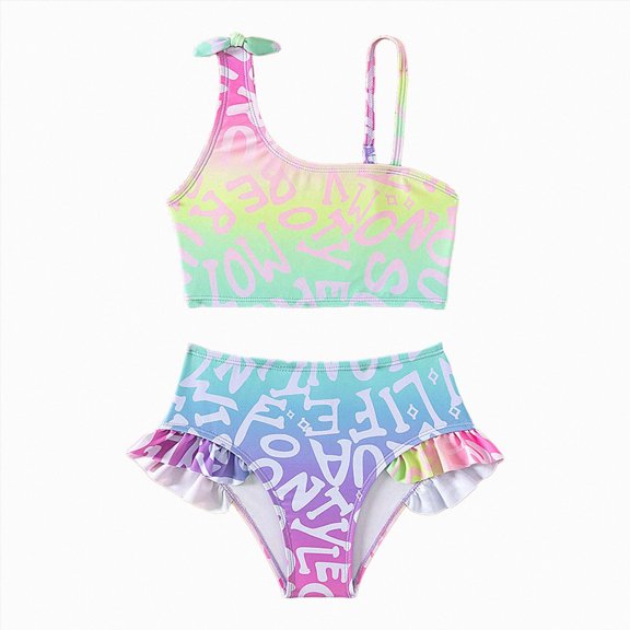 Ymyiu Swim Suits for Teens Two Pieces Swimsuit Bikinis Tankini Bathing Suit for Little Girls Size 7-8 Years (Purple,7-8 Years)