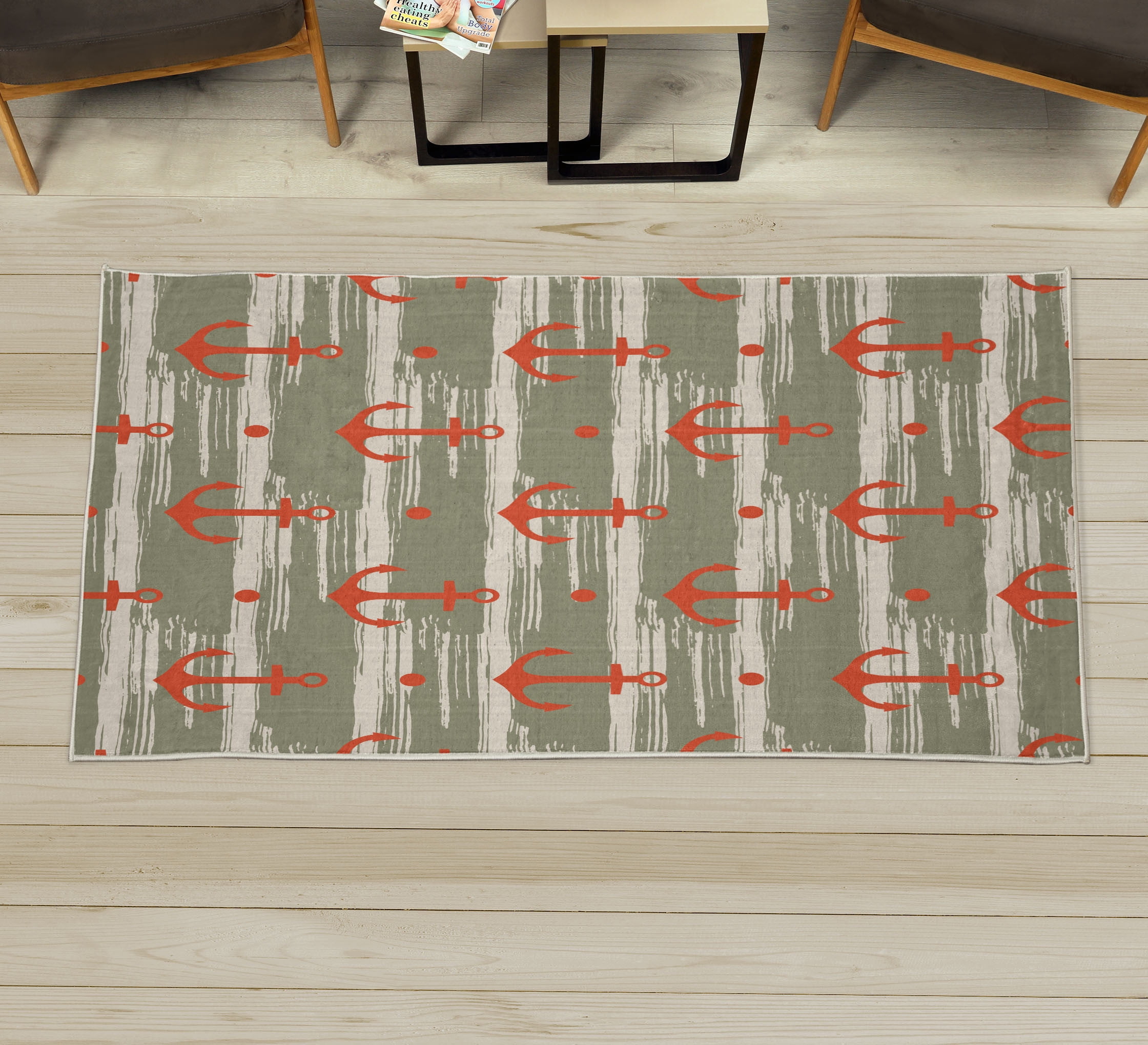 Pirate Rug Texture Marine Decorative Rug, Anchors and Skulls Crossed Bones Dots Pirate ...